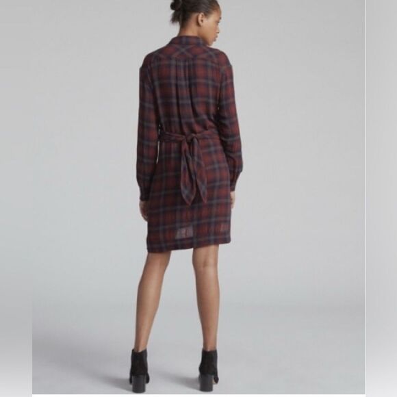 Rag & Bone Felicity Plaid Tie Waist Shirt Dress Burgundy Academia Size M - Picture 6 of 10